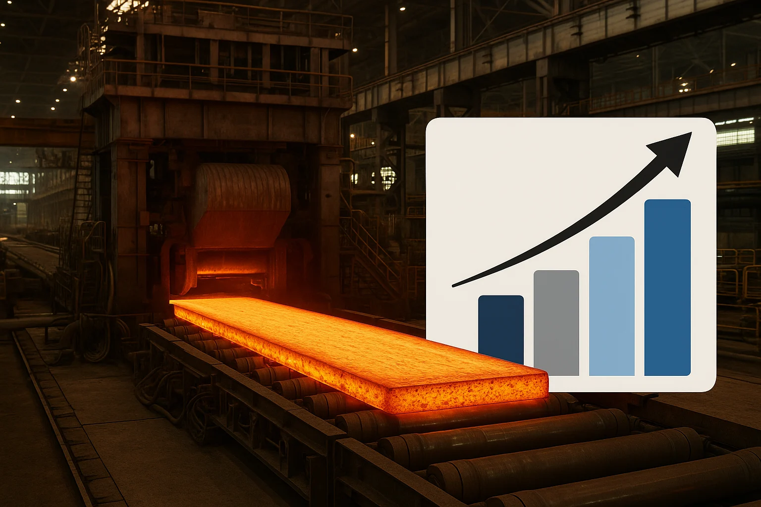 Stock ticker showing steel company valuations rising