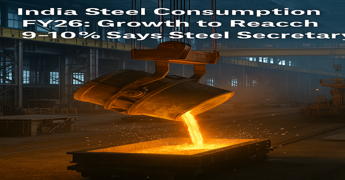India steel consumption FY26 expected to grow 9-10 percent according to Steel Secretary, showing molten steel pouring in a plant