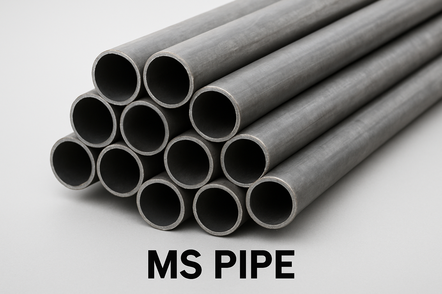 “Stacked ms pipe bundle arranged in a pyramid shape for industrial use.”