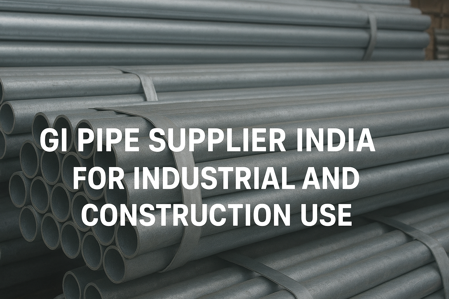 Stacks of galvanized iron GI pipes bundled together for industrial and construction use.