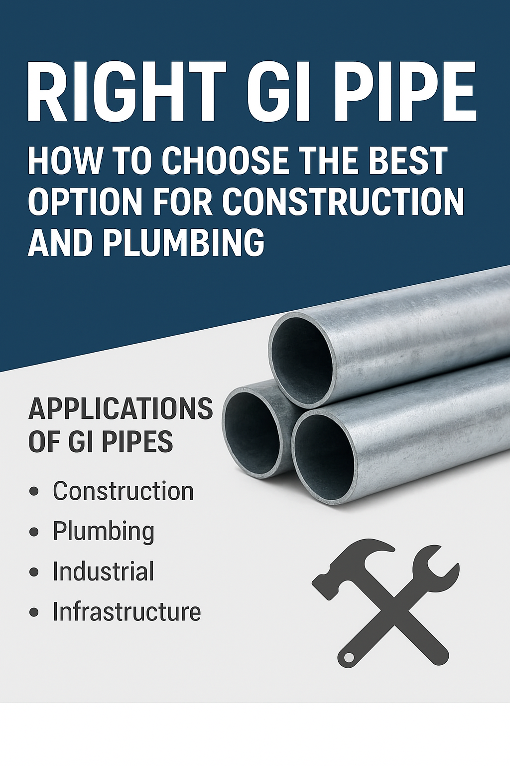 “Graphic showing GI pipes with construction and plumbing applications listed for selecting the right GI pipe.”