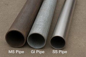picture of ms pipe, gi pipe, stainless steel pipe picture in one frame
